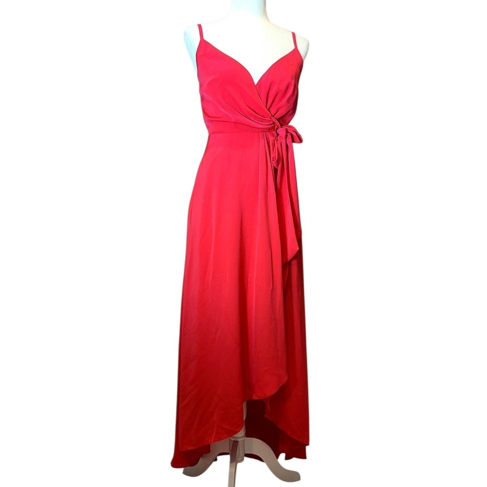 Ted Baker London Tomato Red Wrap Maxi Dress V-Neck Tie Waist High Low Sz XS (0)